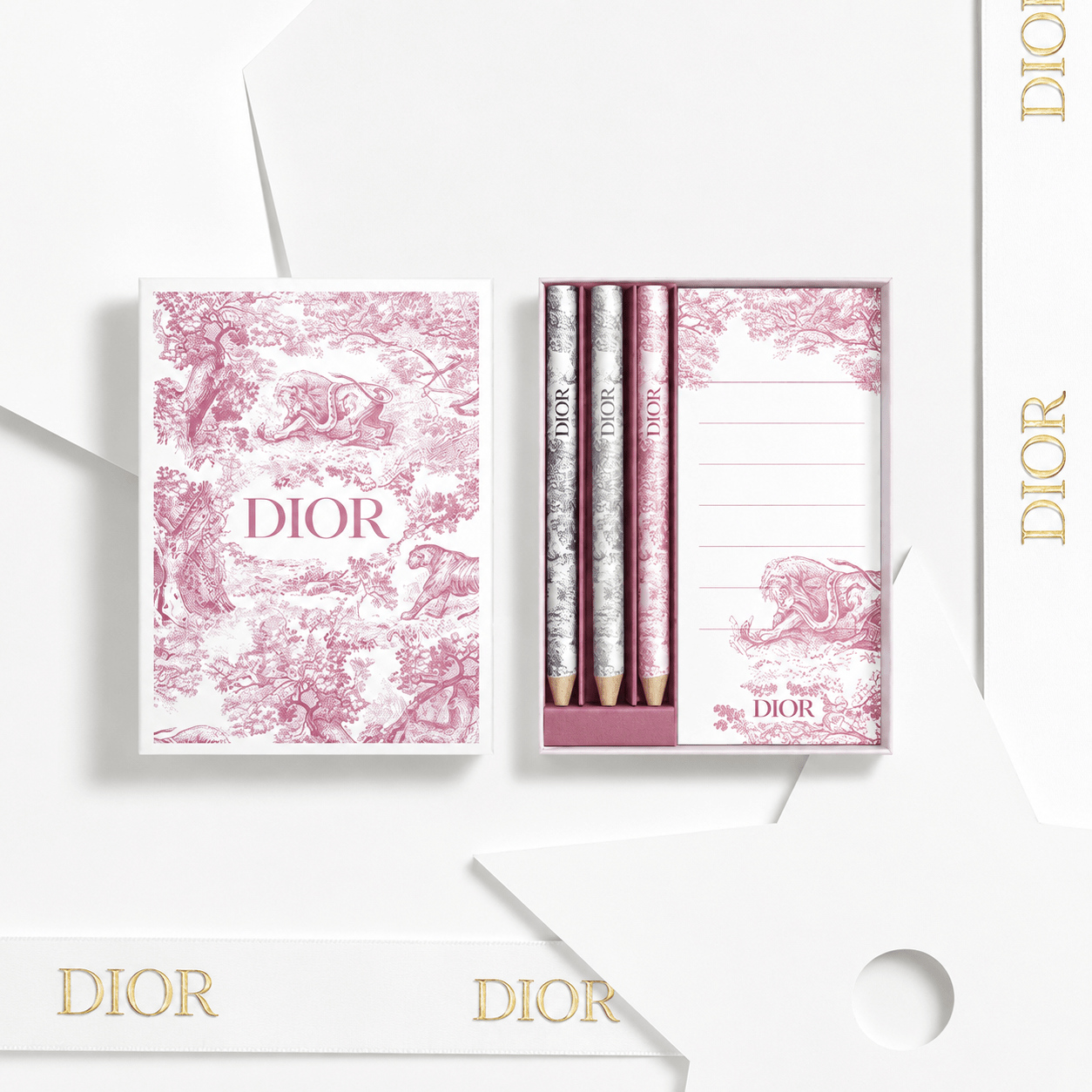 Christian Dior Gift set novelty memo notepad and pencil set pink with bag - BusDeals