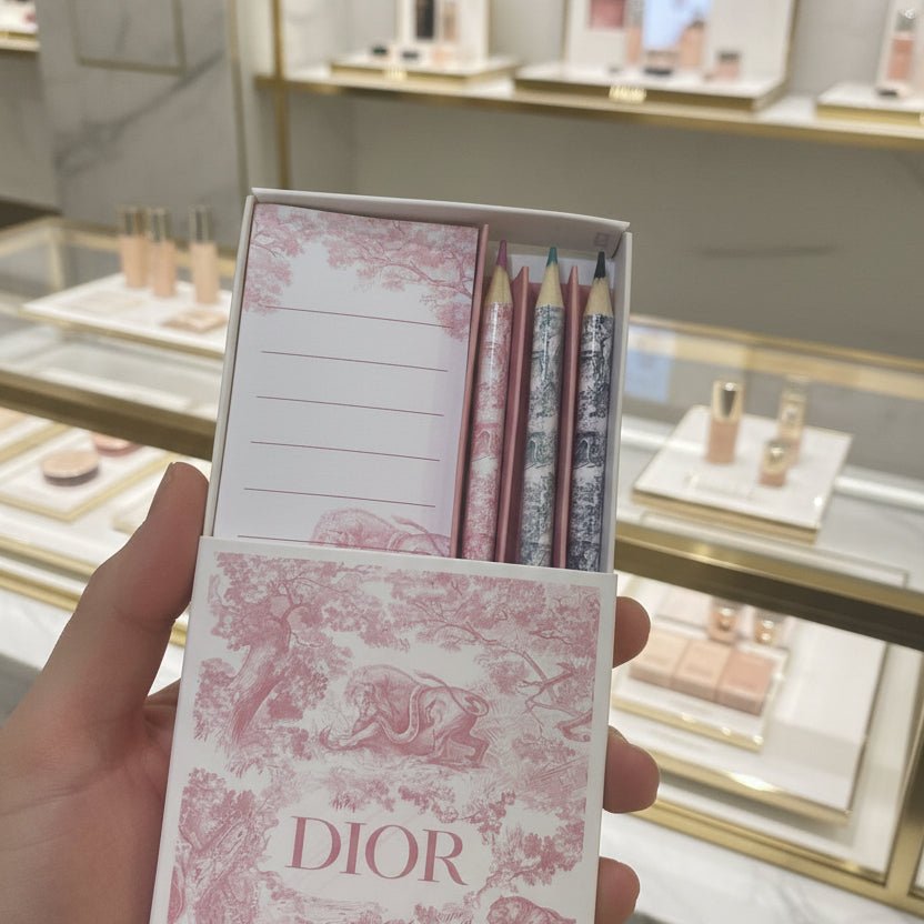 Christian Dior Gift set novelty memo notepad and pencil set pink with bag - BusDeals