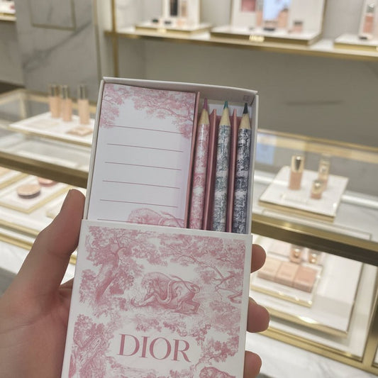 Christian Dior Gift set novelty memo notepad and pencil set pink with bag - BusDeals