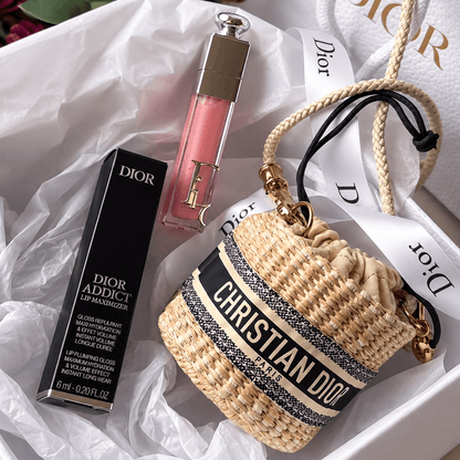 Christian Dior mini straw bucket / drawstring crossbody bag with Lip Maximizer 001 in Gift Box - BusDeals