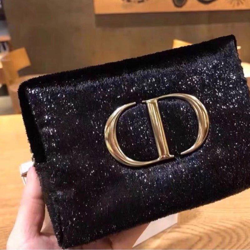 Christian Dior Small Shiny Glitter Velvet Cosmetic Makeup Toiletry Pouch Bag - BusDeals