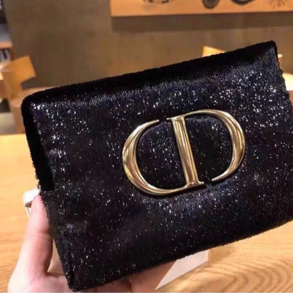 Christian Dior Small Shiny Glitter Velvet Cosmetic Makeup Toiletry Pouch Bag - BusDeals