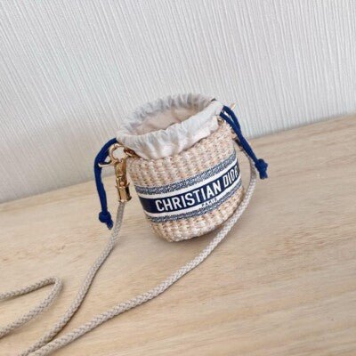 Christian Dior VIP Beauty Gift Woven Straw Mini Blue Lipstick Bucket Crossbody Bag - BusDeals