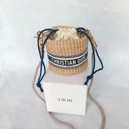 Christian Dior VIP Beauty Gift Woven Straw Mini Blue Lipstick Bucket Crossbody Bag - BusDeals