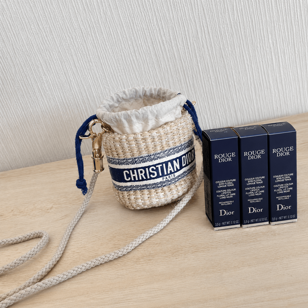 Christian Dior VIP Beauty Gift Woven Straw Mini Blue Lipstick Bucket Crossbody Bag - BusDeals