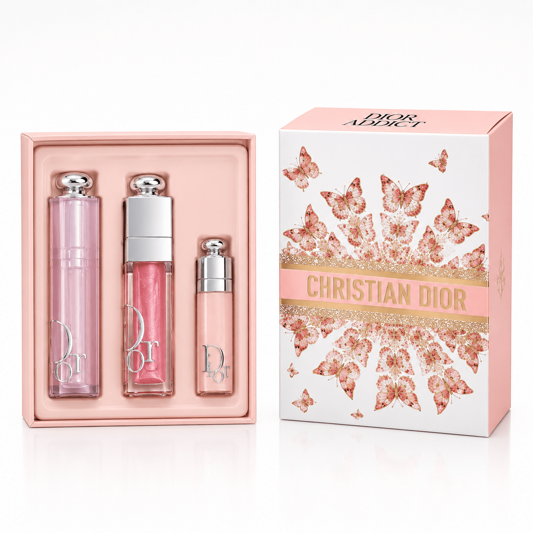 DIOR ADDICT MINI HOLIDAY TRAVEL DUO 3-PIECE SET (001 Pink), Hydrating Lip Balm and Lip Oil - BusDeals