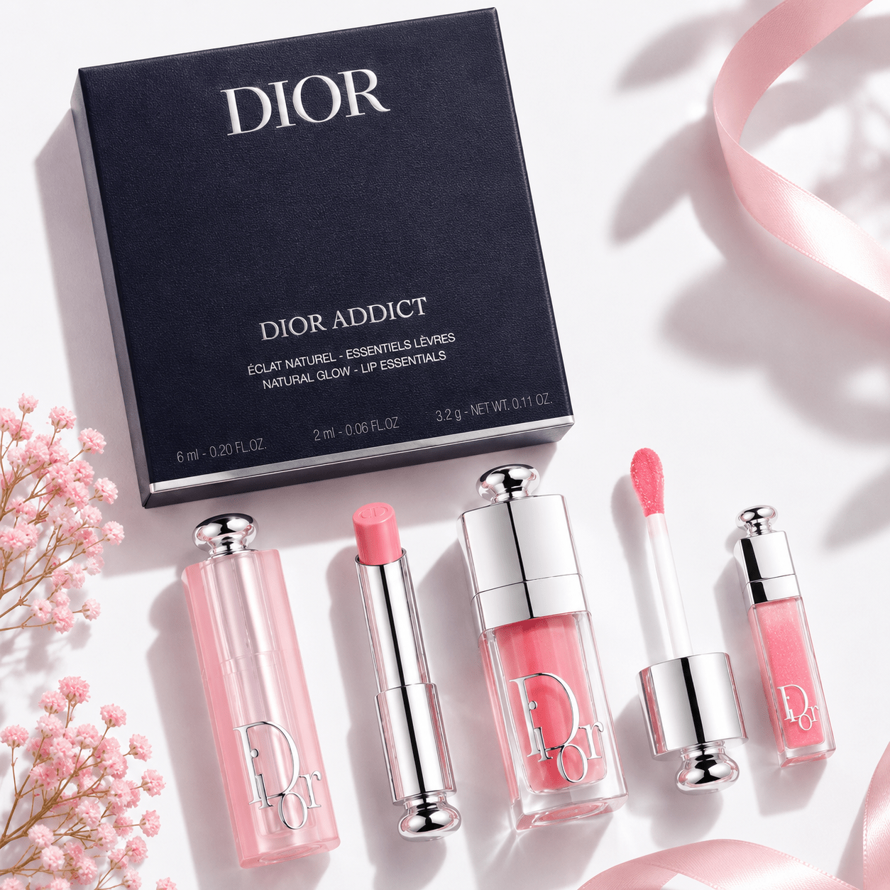 DIOR ADDICT MINI TRAVEL DUO 3-PIECE SET (001 Pink), Hydrating Lip Balm and Lip Oil - BusDeals
