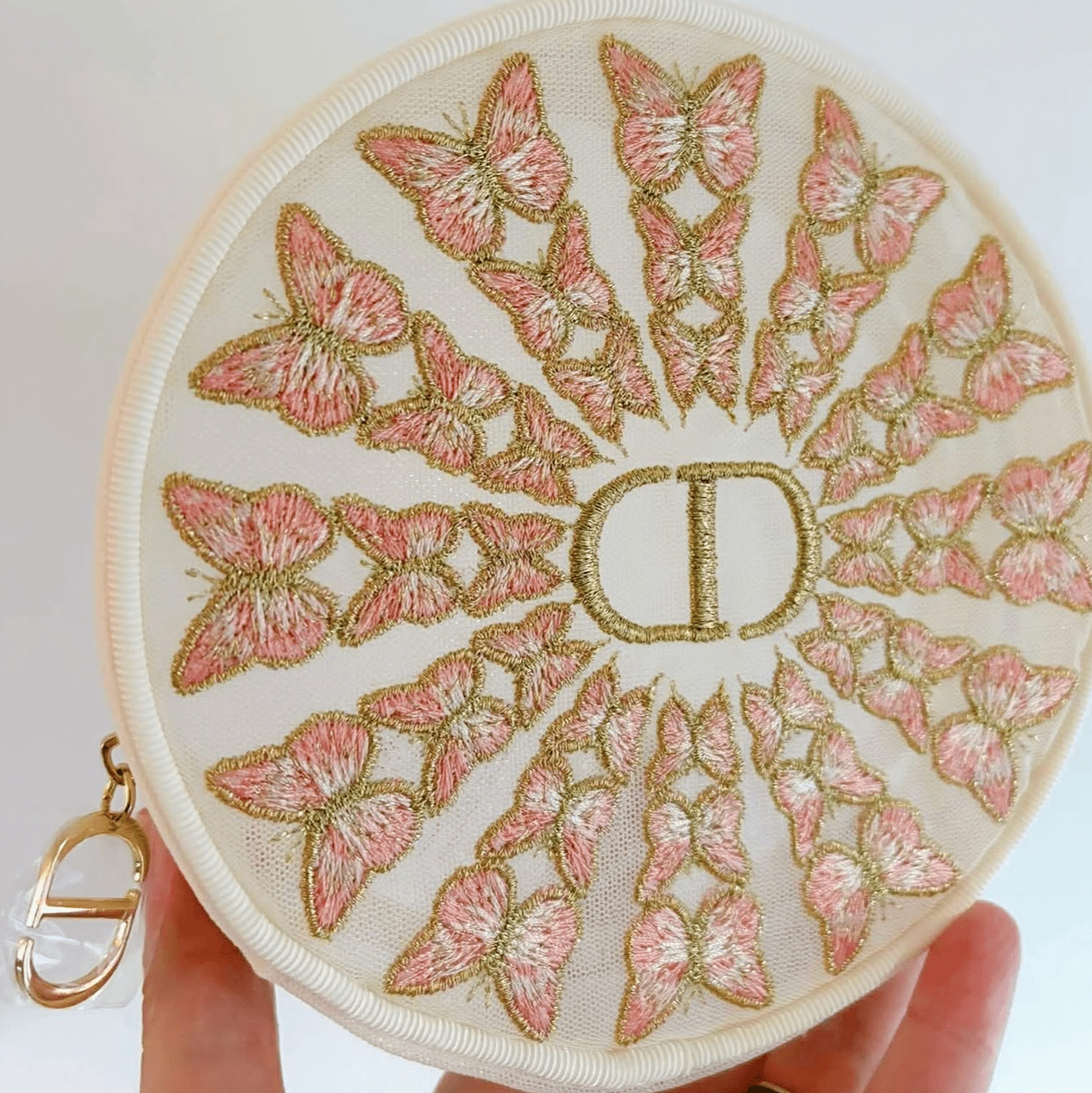 Dior Beauty 2026 Round Flora Embroidered Mesh Bag Counter Pouch, Beige - BusDeals