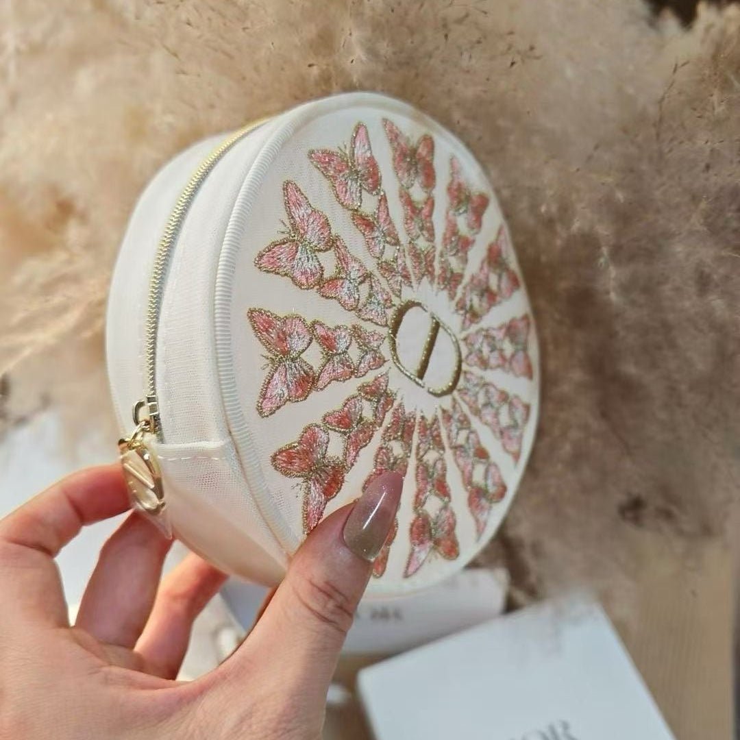 Dior Beauty 2026 Round Flora Embroidered Mesh Bag Counter Pouch, Beige - BusDeals