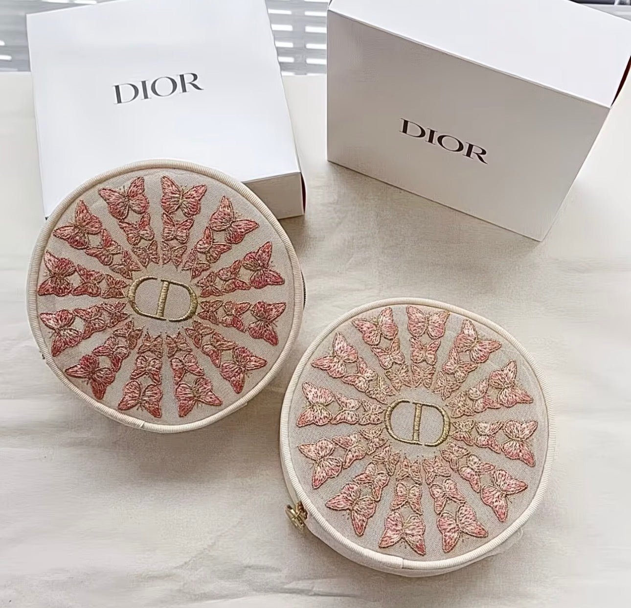 Dior Beauty 2026 Round Flora Embroidered Mesh Bag Counter Pouch, Beige - BusDeals
