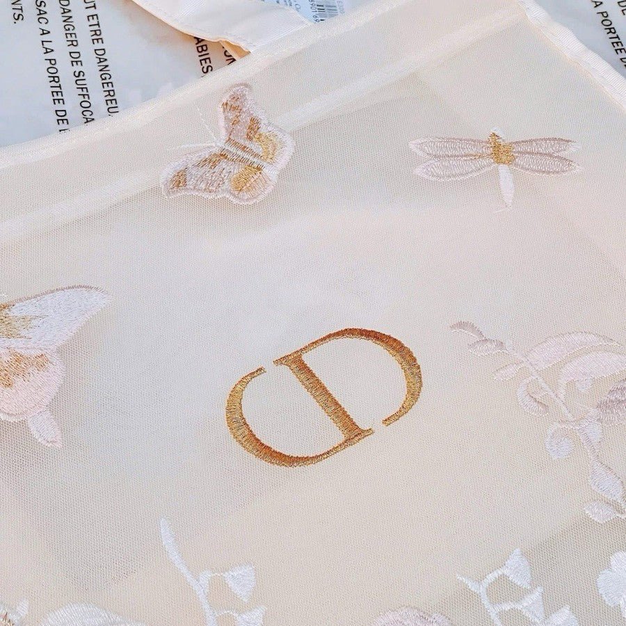 Dior Beauty Beige Mesh Embroidery Butterfly Gift Tote Bag - BusDeals