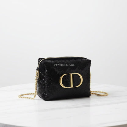 Dior Beauty Black Shimmering Cosmetic Pouch Transformed to the Bag with Gold Chain - BusDeals