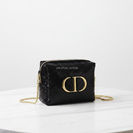 Dior Beauty Black Shimmering Cosmetic Pouch Transformed to the Bag with Gold Chain - BusDeals