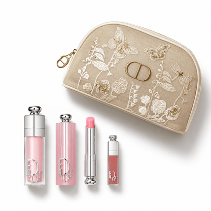 Dior Beauty Gift Set Embroidered Mesh Bag, Dior Addict Lip set 001 Pink with Gift Shopping bag - BusDeals