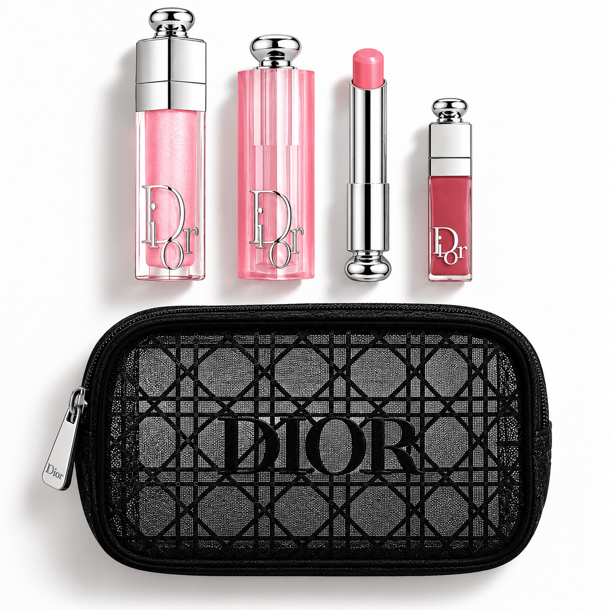 Dior Beauty Gift Set Mesh Cosmetic Pouch, Lip Glow Set (001 Pink) with Gift bag - BusDeals