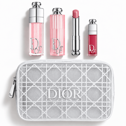 Dior Beauty Gift Set Mesh Cosmetic Pouch Snow White, Lip Glow Set (001 Pink) with Gift bag - BusDeals