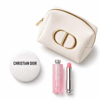 Dior Beauty Gift Set Pouch Case Gold Logo with Lip Glow (001 Pink) and Balm Le Baume with Gift Shopping bag - BusDeals