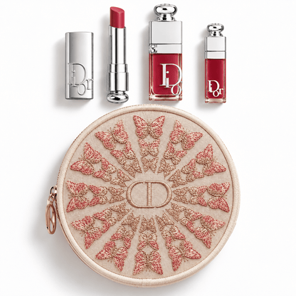 Dior Beauty Gift Set Round Flora Embroidered Mesh pouch with Gift Lip Care Set 2026 - Limited Edition and Shopping Bag - BusDeals
