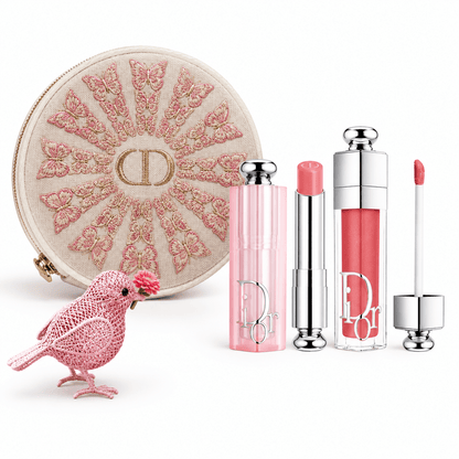 Dior Beauty Gift Set Round Flora Embroidered Mesh pouch with lip balm (001 Pink) and Lip Maximizer 038, Shopping bag - BusDeals