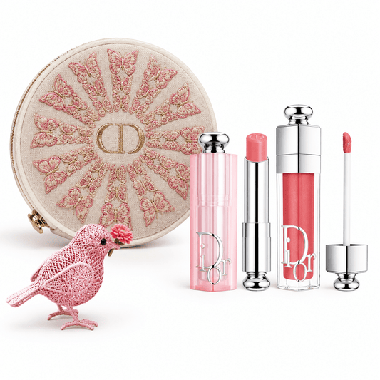 Dior Beauty Gift Set Round Flora Embroidered Mesh pouch with lip balm (001 Pink) and Lip Maximizer 038, Shopping bag - BusDeals