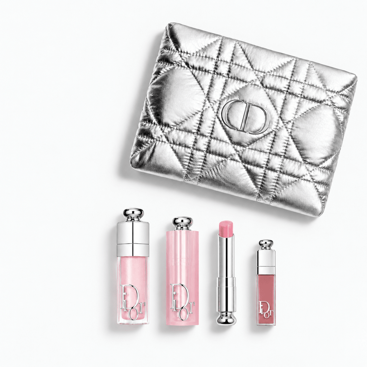 Dior Beauty Gift Set Silver Pouch, Dior Addict Lip set 001 Pink and Shopping bag - BusDeals