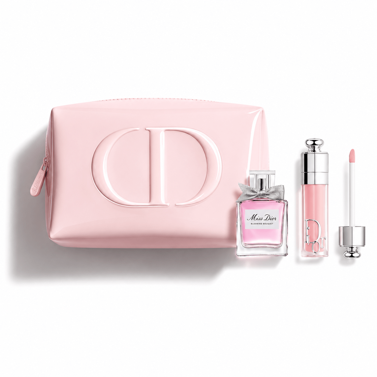 Dior Beauty Gift Set Vanity Pouch Dusty Pink, Mini Miss Dior Blooming Bouquet 5ml, and Dior Addict Lip Maximizer Plumping Gloss 001 Pink (6ml) with Gift Shopping bag - BusDeals