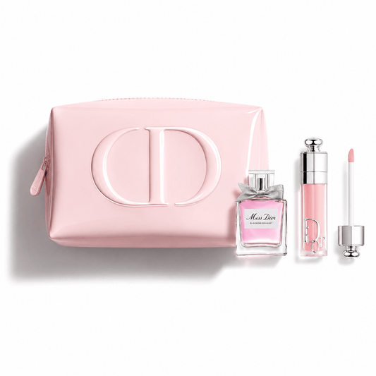 Dior Beauty Gift Set Vanity Pouch Dusty Pink, Mini Miss Dior Blooming Bouquet 5ml, and Dior Addict Lip Maximizer Plumping Gloss 001 Pink (6ml) with Gift Shopping bag - BusDeals
