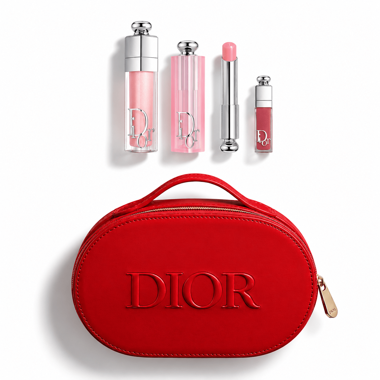 Dior Beauty Gift Set Vanity Pouch Red, Dior Addict Lip set 001 Pink with Gift Shopping bag - BusDeals