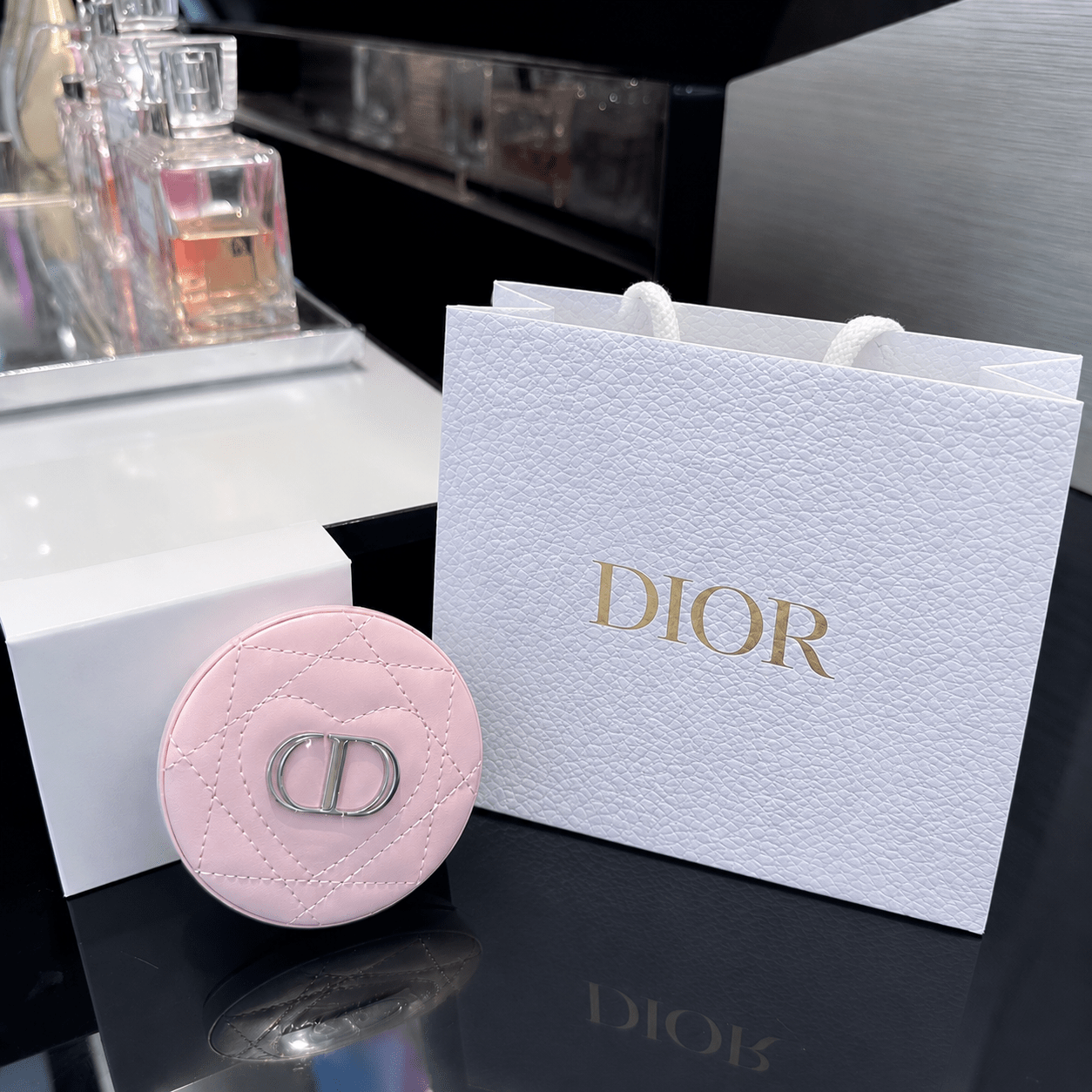 Dior Beauty Pink Heart Pocket Mirror with Shopping bag - Leather Pink - BusDeals