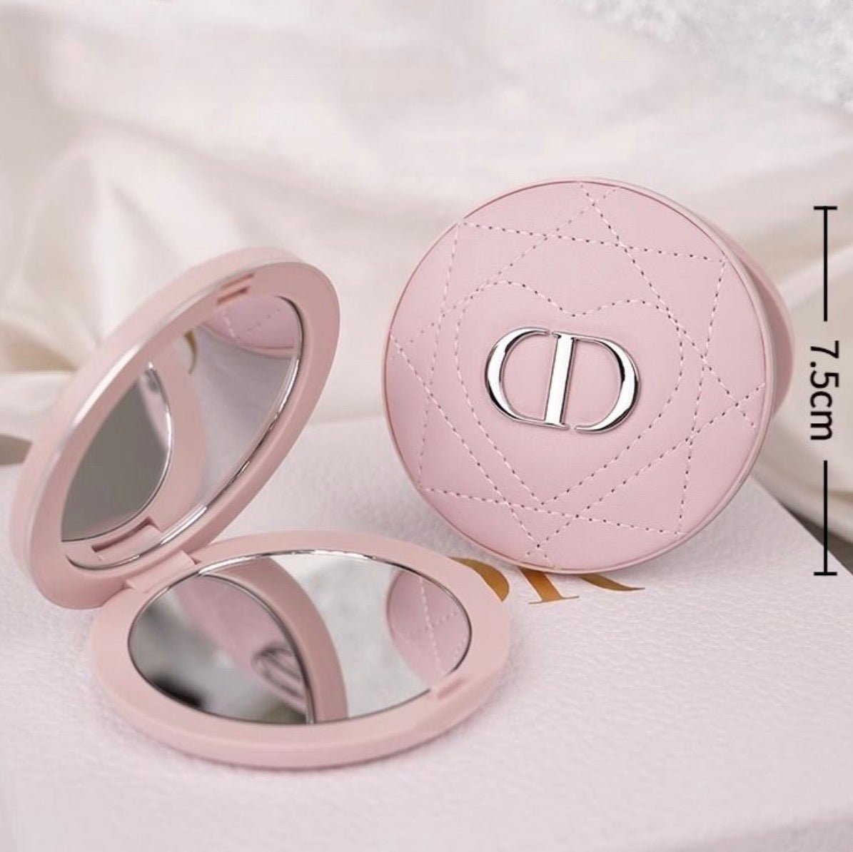 Dior Beauty Pink Heart Pocket Mirror with Shopping bag - Leather Pink - BusDeals