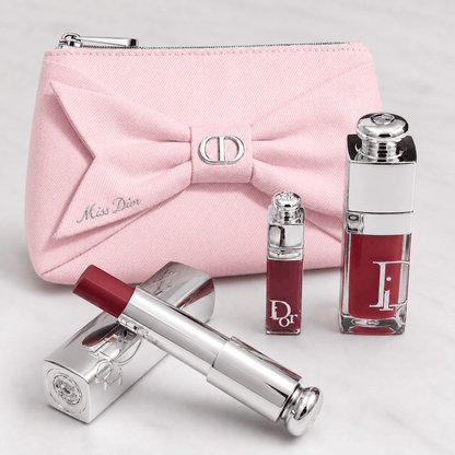 Dior Beauty Pink Ribbon Pouch NEW 2026 with Addict Lip set and Gift Shopping bag - BusDeals