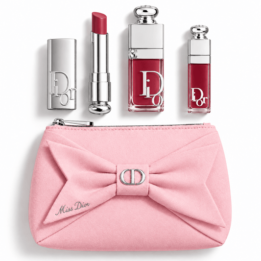 Dior Beauty Pink Ribbon Pouch NEW 2026 with Addict Lip set and Gift Shopping bag - BusDeals