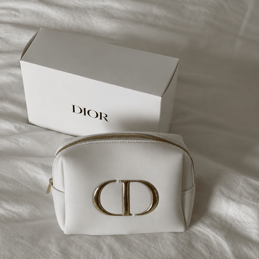 Dior Beauty Pouch Case Logo CD White with Gold - BusDeals