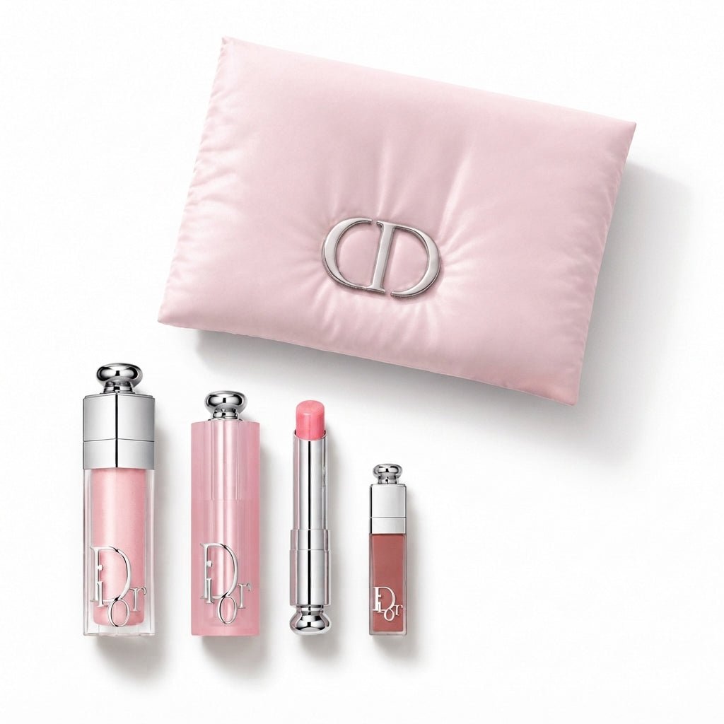 Dior Beauty Puffy Pink Pouch with Dior Addict Lip set 001 Pink and Gift Shopping bag - BusDeals