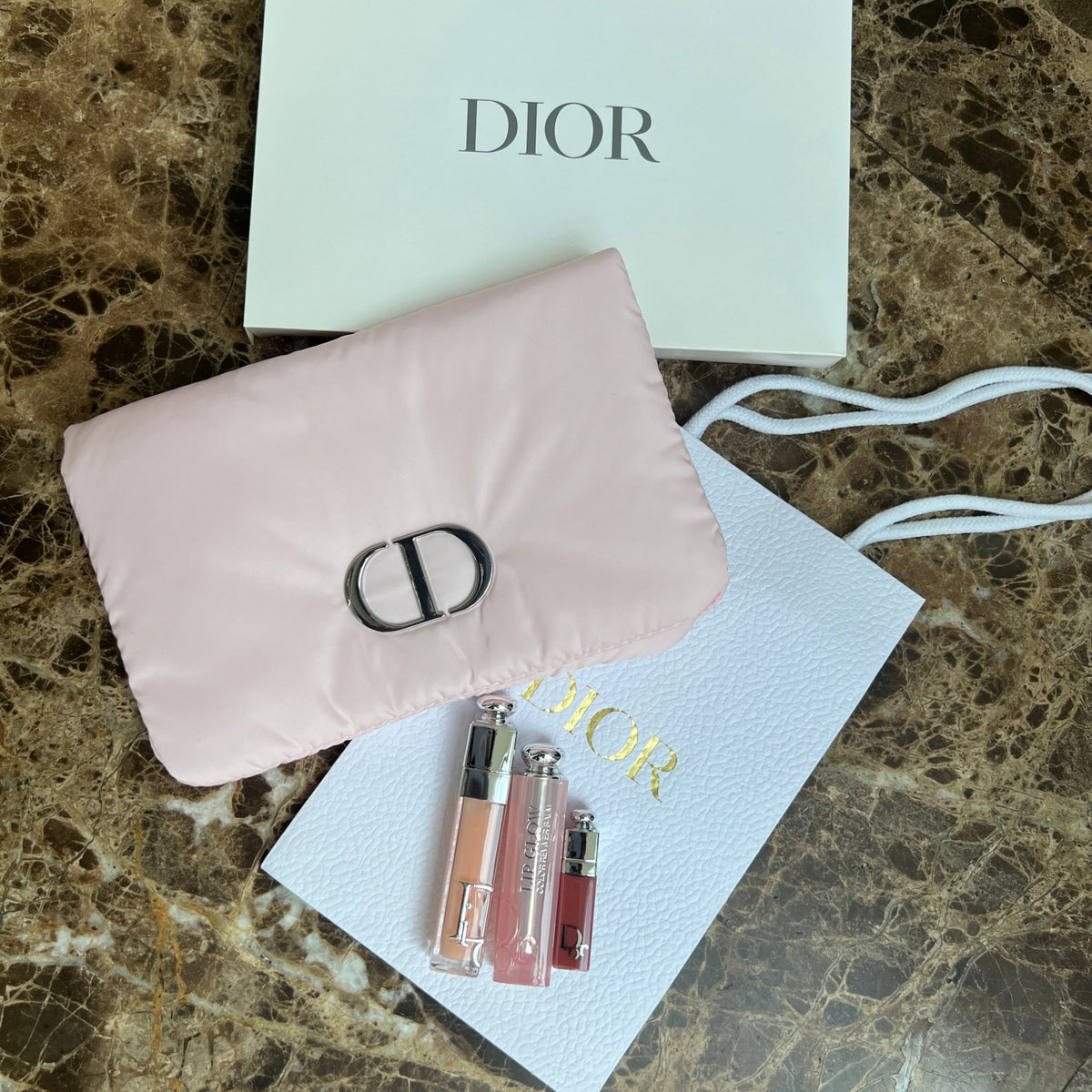Dior Beauty Puffy Pink Pouch with Dior Addict Lip set 001 Pink and Gift Shopping bag - BusDeals