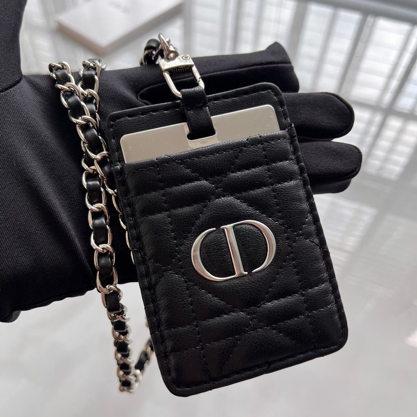 Dior Beauty Rouge Dior Mirror Phone Mirror With Cardholder and Chain-Black - BusDeals