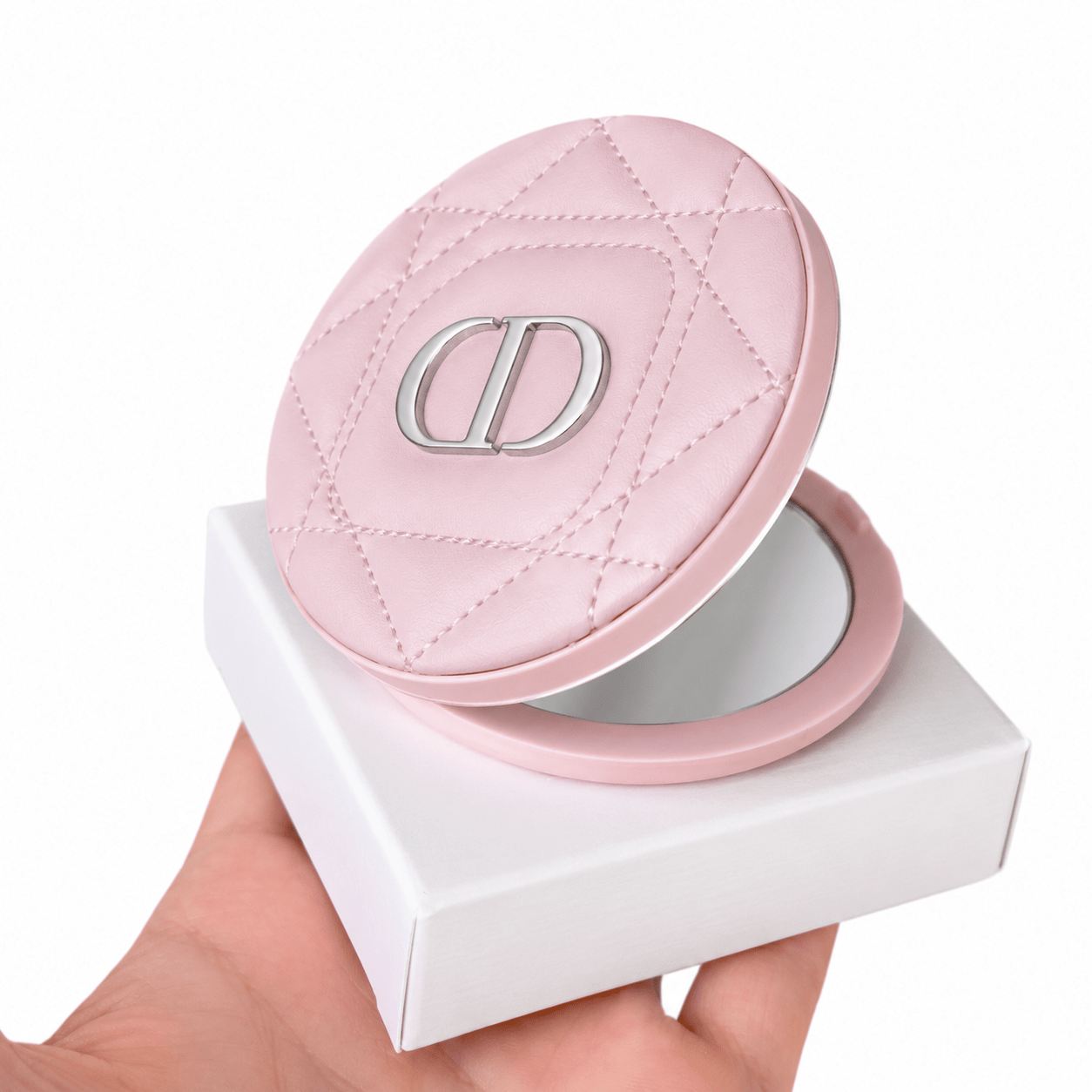 Dior Beauty Set Pink Heart Pocket Leather Mirror with Lip Glow Oil 001 Dust bag and Shopping bag - BusDeals