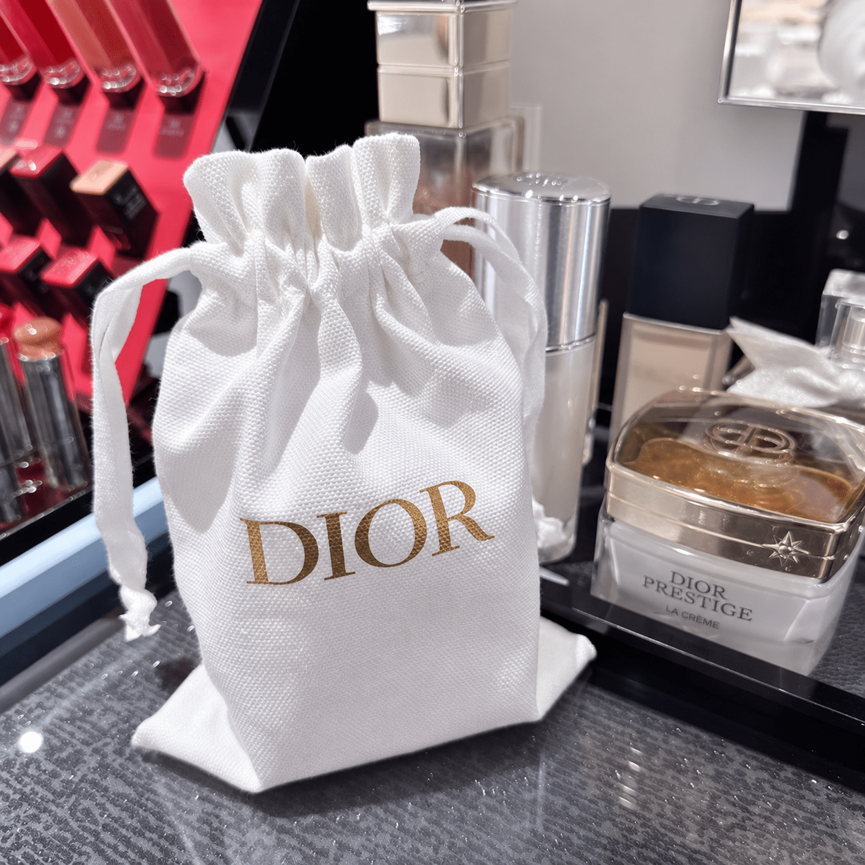 Dior Beauty Set Pink Heart Pocket Leather Mirror with Lip Glow Oil 001 Dust bag and Shopping bag - BusDeals