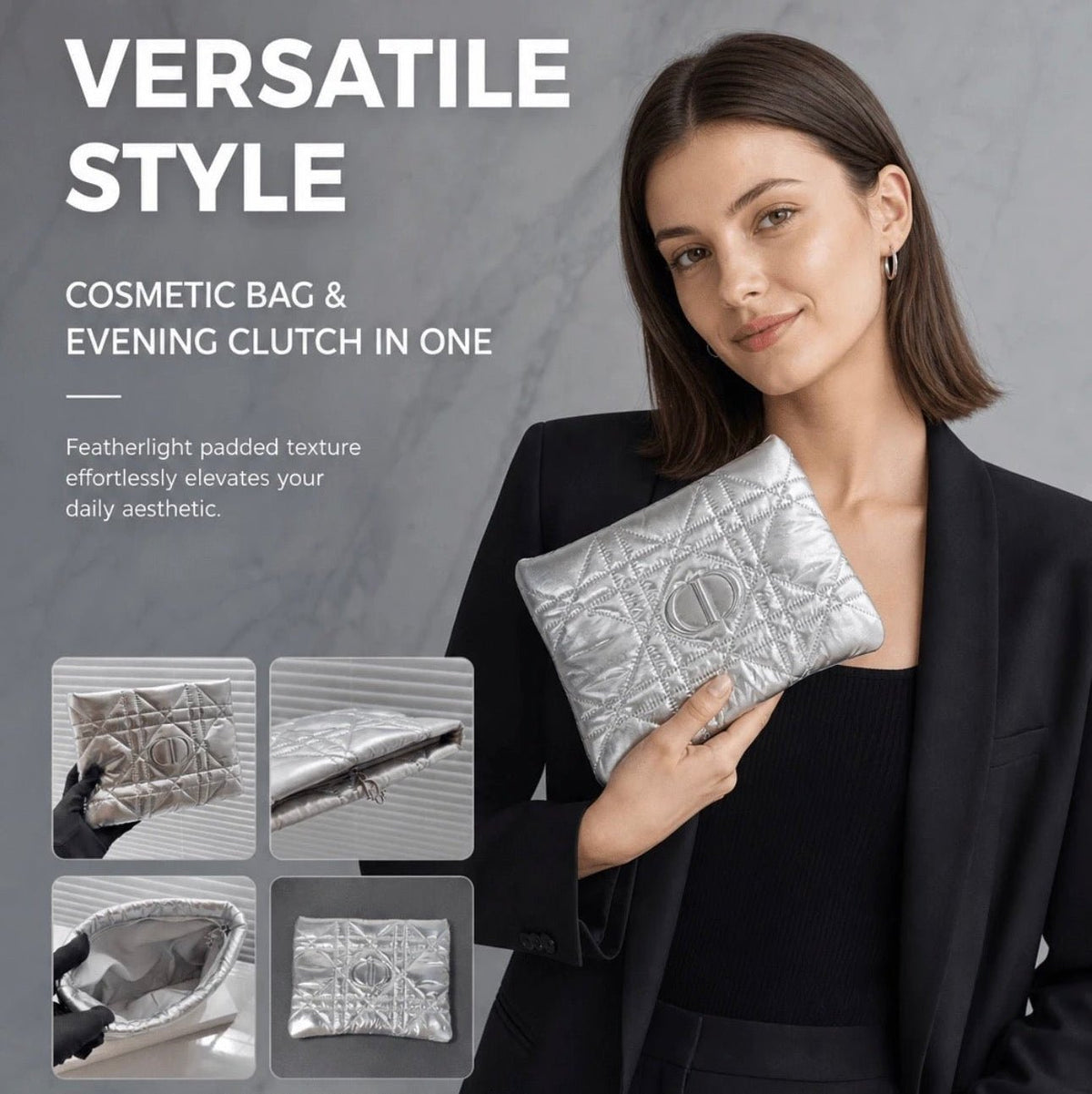 Dior Beauty Silver Pouch, Evening Clutch - BusDeals
