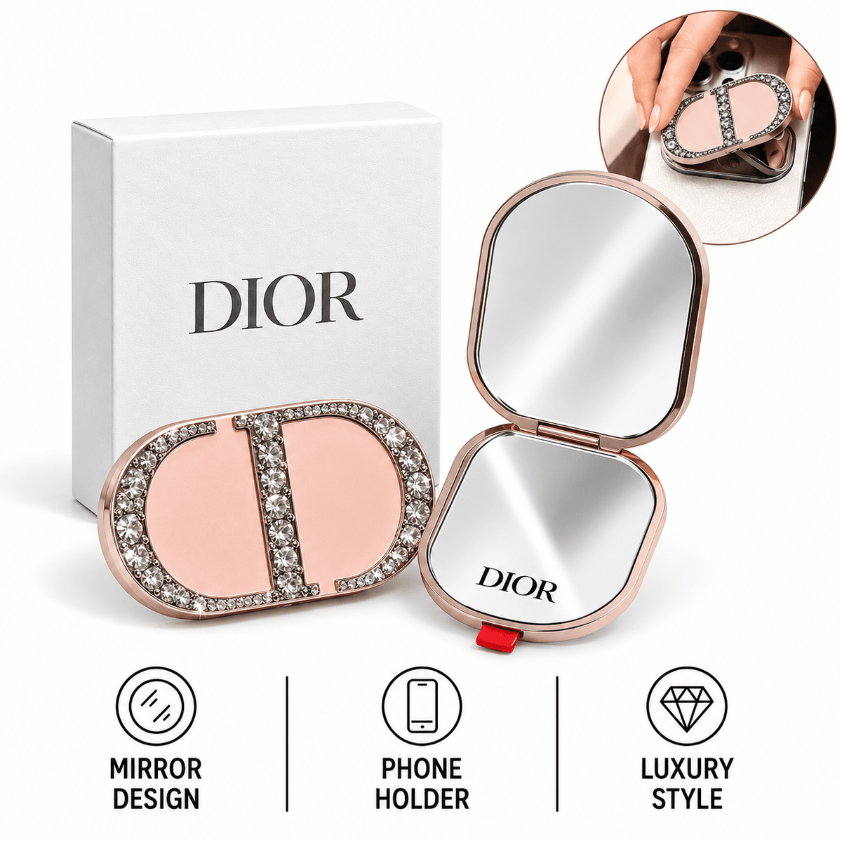 DIOR Counter Gift DYI with Diamond-Encrusted New Beauty phone mobile mirror - BusDeals