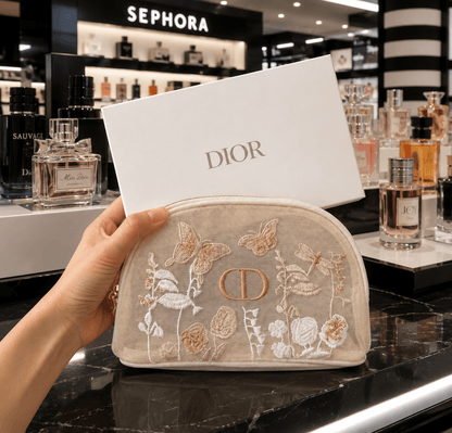 Dior Flora Embroidered Mesh Bag Counter Pouch, Beige - BusDeals