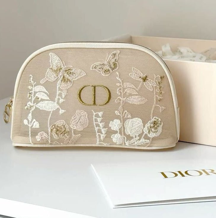 Dior Flora Embroidered Mesh Bag Counter Pouch, Beige - BusDeals