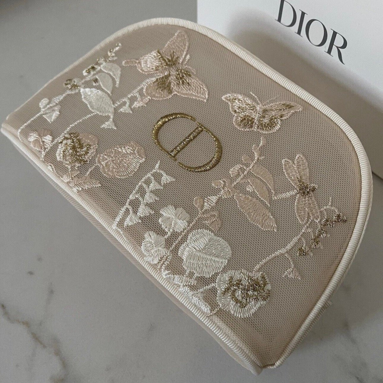 Dior Flora Embroidered Mesh Bag Counter Pouch, Beige - BusDeals