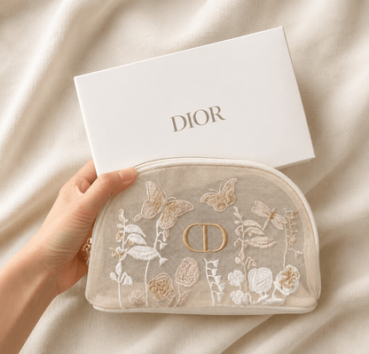 Dior Flora Embroidered Mesh Bag Counter Pouch, Beige - BusDeals