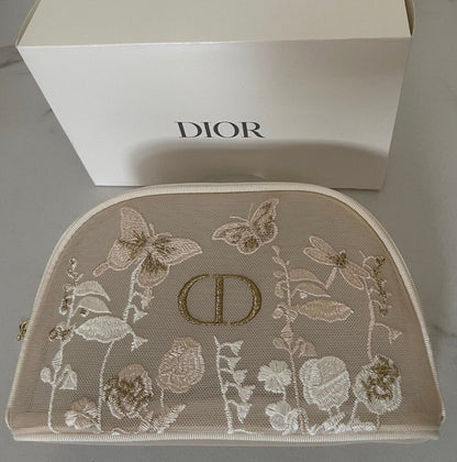 Dior Flora Embroidered Mesh Bag Counter Pouch, Beige - BusDeals