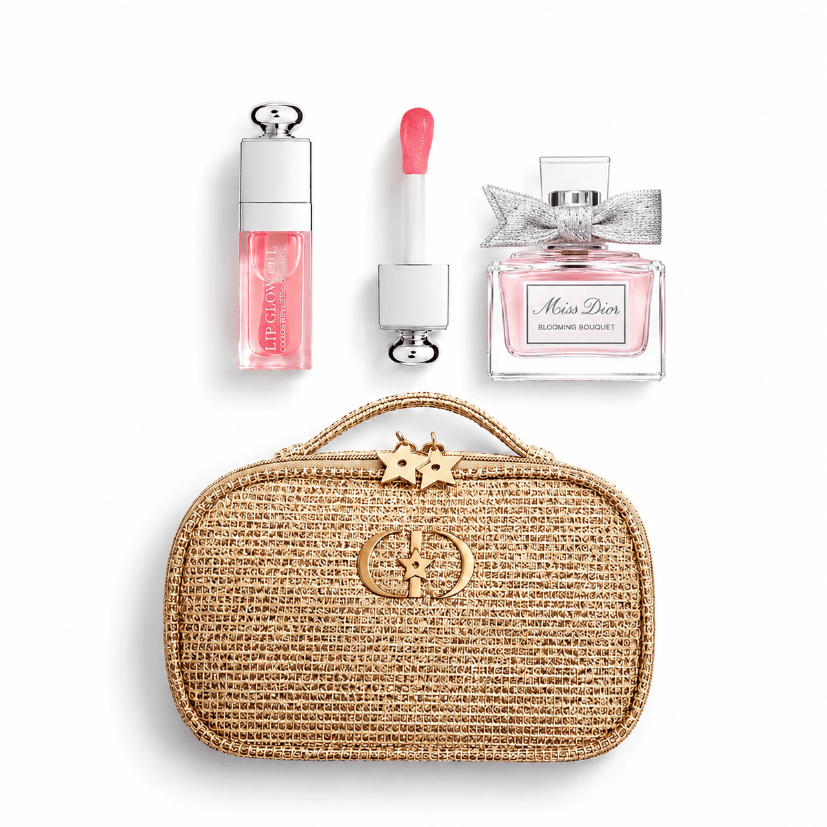Dior Gold Mesh Pouch Mini Miss Dior Blooming Bouquet 5ml and Lip Oil 001 with Shopping Bag - BusDeals