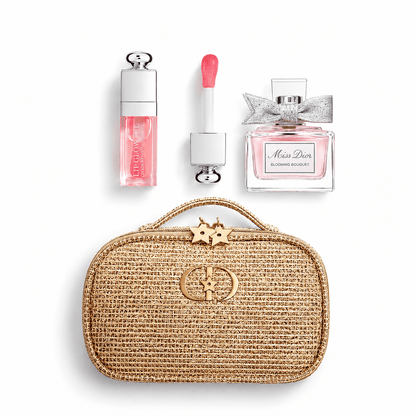 Dior Gold Mesh Pouch Mini Miss Dior Blooming Bouquet 5ml and Lip Oil 001 with Shopping Bag - BusDeals