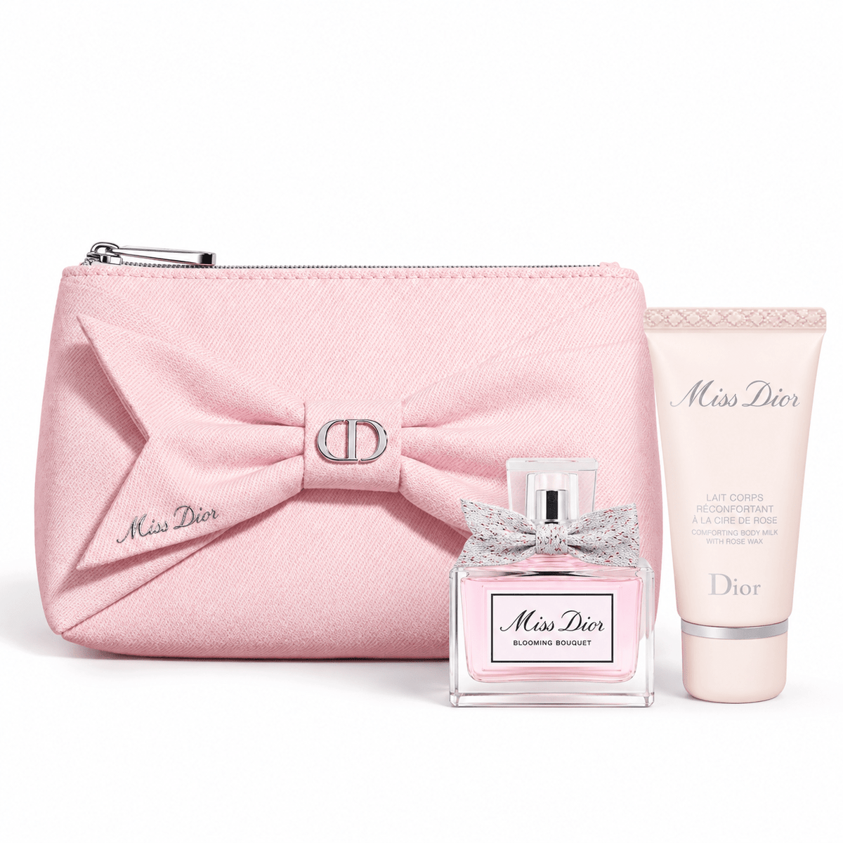 Dior Pink Ribbon Pouch and Mini Miss Dior Blooming Bouquet Set with Gift Bag - BusDeals