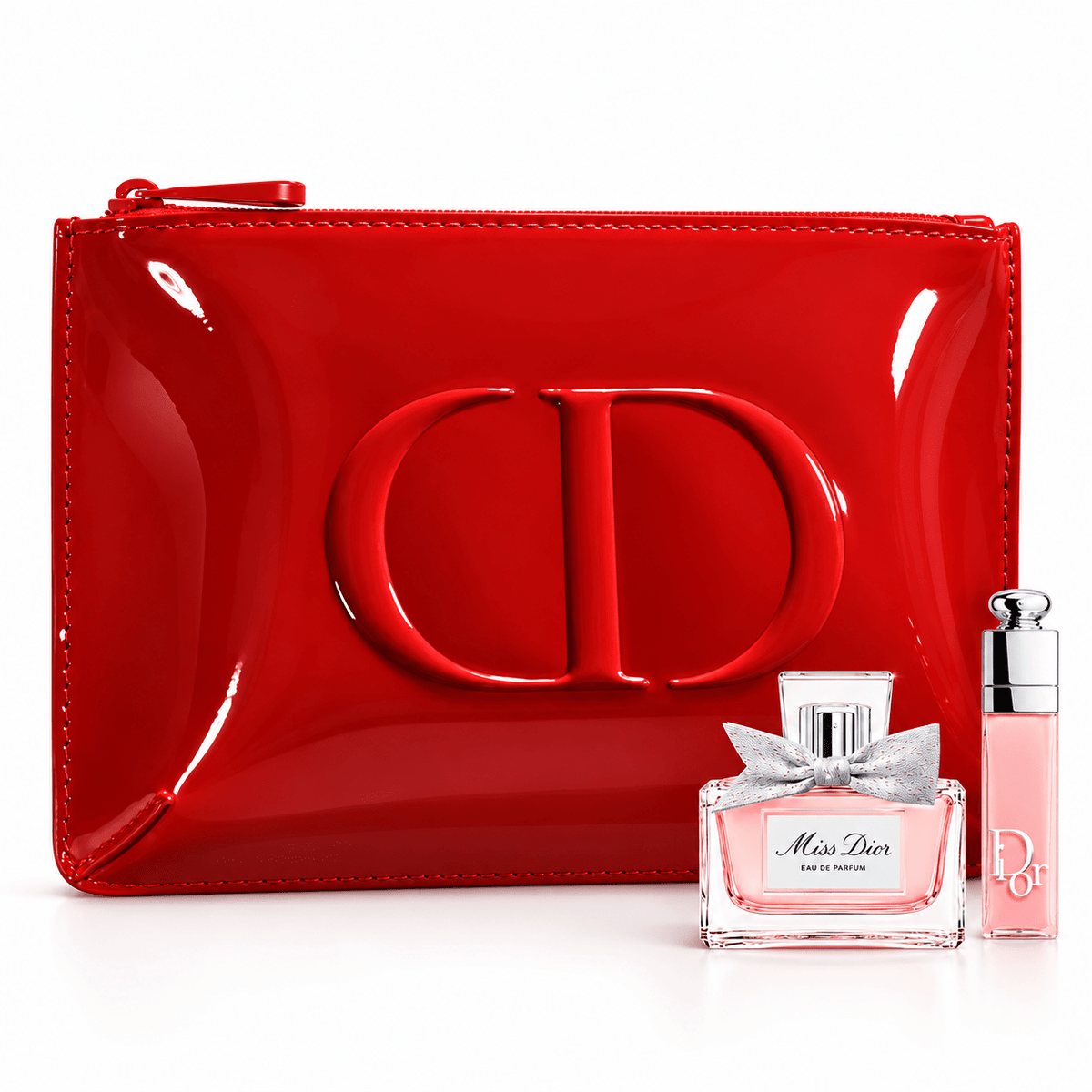 Dior Set Red Pouch with Blooming Bouquet 5ml, and Lip Maximizer Plumping Gloss 001 Pink (6ml) with Gift bag - BusDeals