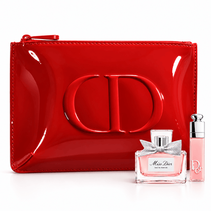 Dior Set Red Pouch with Blooming Bouquet 5ml, and Lip Maximizer Plumping Gloss 001 Pink (6ml) with Gift bag - BusDeals